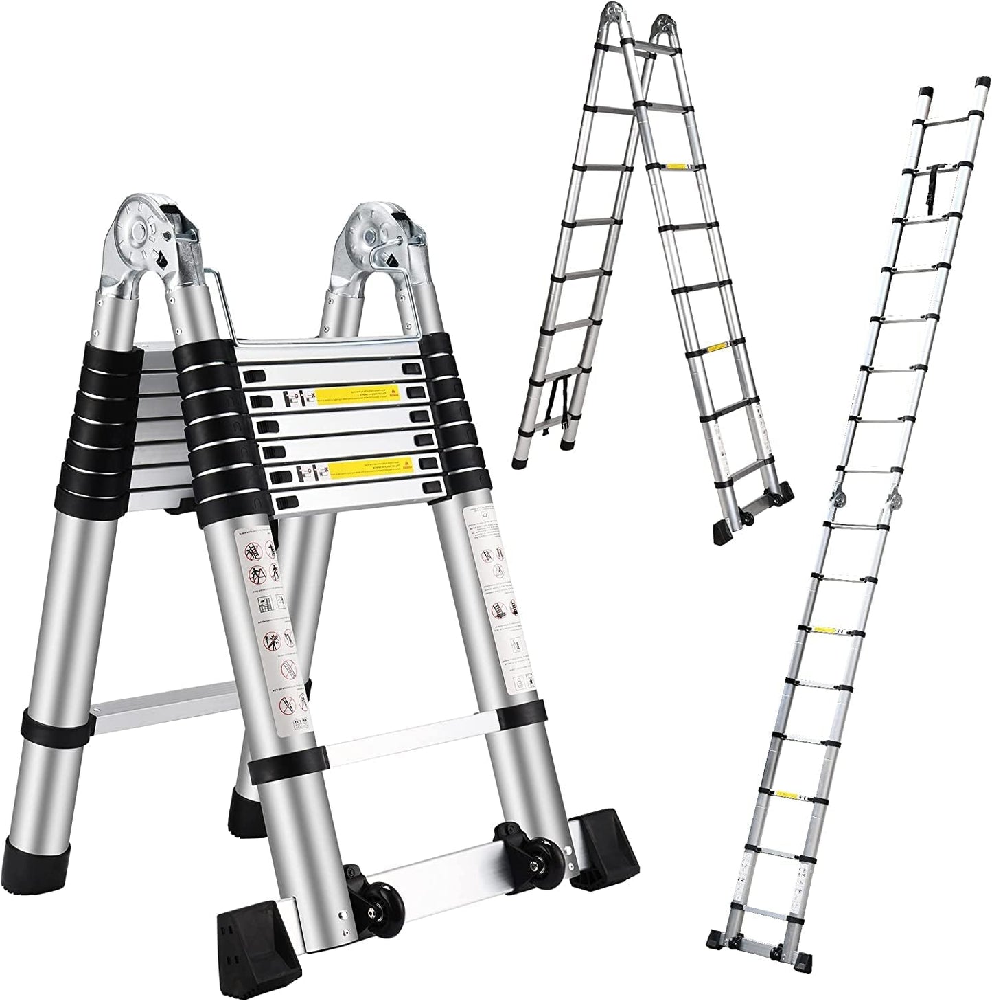 Telescoping Ladder 5.6M,A-Frame Aluminum Extension Ladders with Stabilizer Bar Wheels,Portable Multi-Purpose Collapsible Ladder for Roof Ceiling Household Use