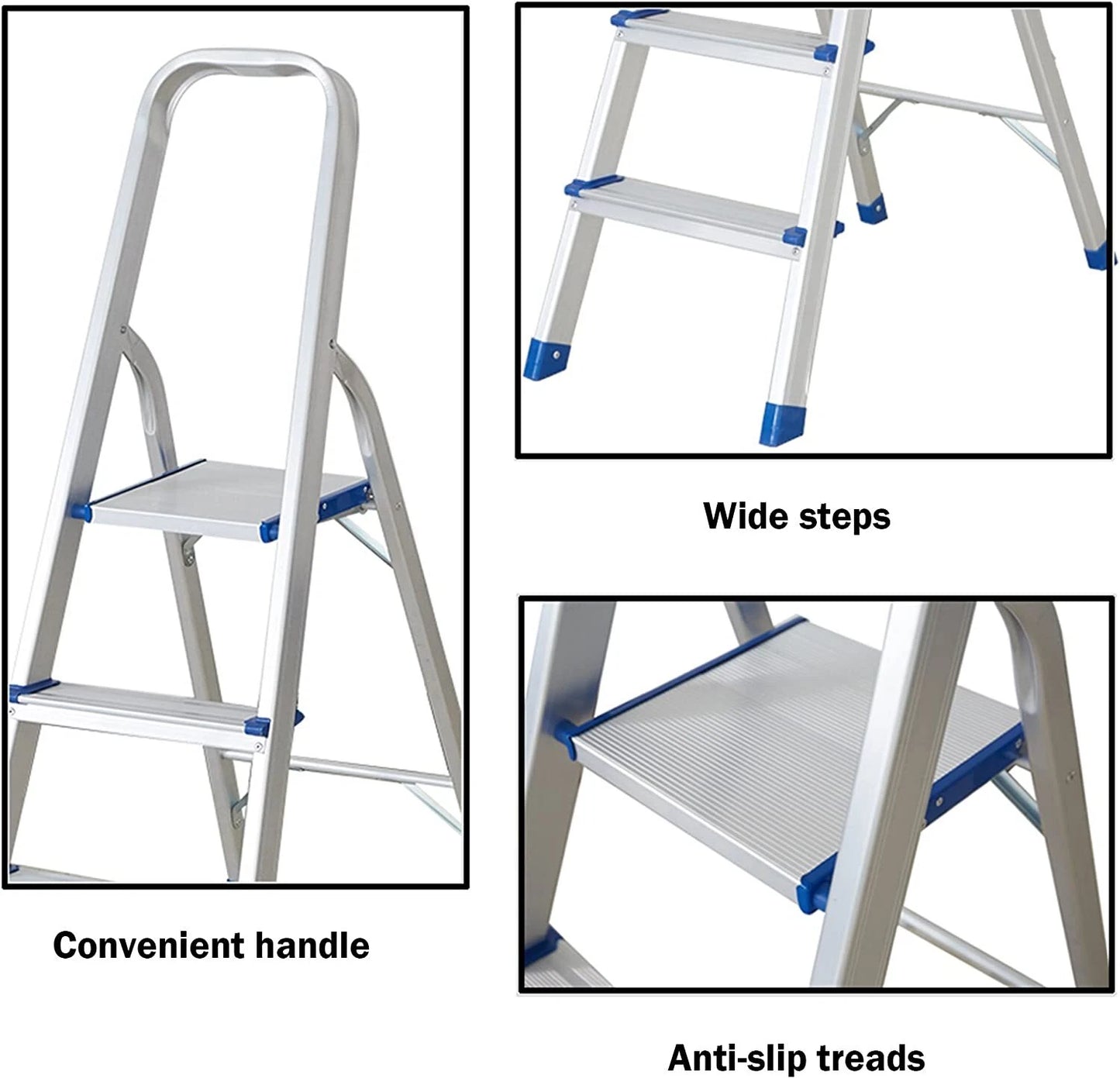 3 Step Multi-Purpose Folding Ladder Aluminium Light Weight Non Slip Platform