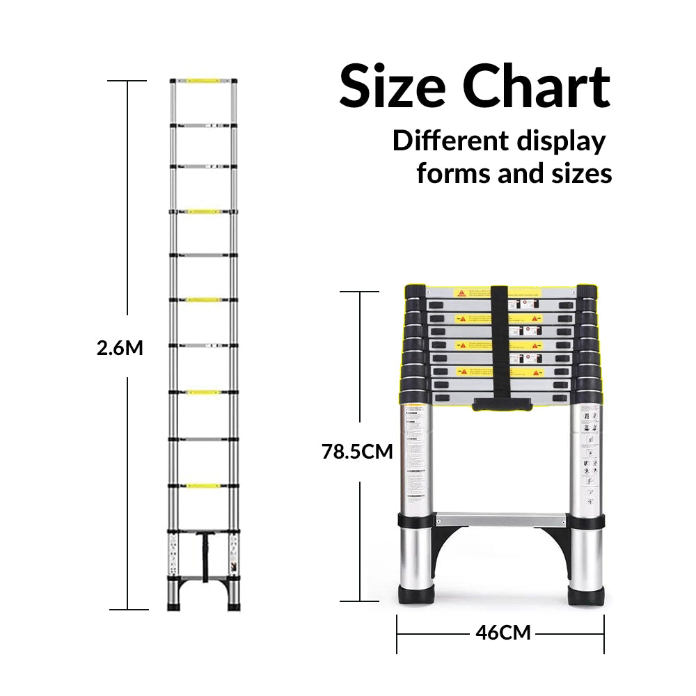 Telescoping Ladders – 6.5-16.5 FT Aluminum Extension Ladder with 2 Triangle Stabilizers, 330 lbs Capacity