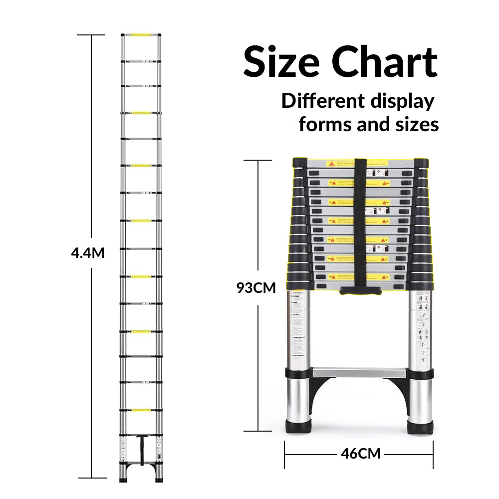 Telescoping Ladders – 6.5-16.5 FT Aluminum Extension Ladder with 2 Triangle Stabilizers, 330 lbs Capacity