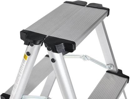 Folding Small 2 Step Stool 330lbs with Non-Slip Feets, Aluminum Lightweight Metal Step Stool, Portable Solid Handy Work Ladder for Home, Kitchen, RV, Garage