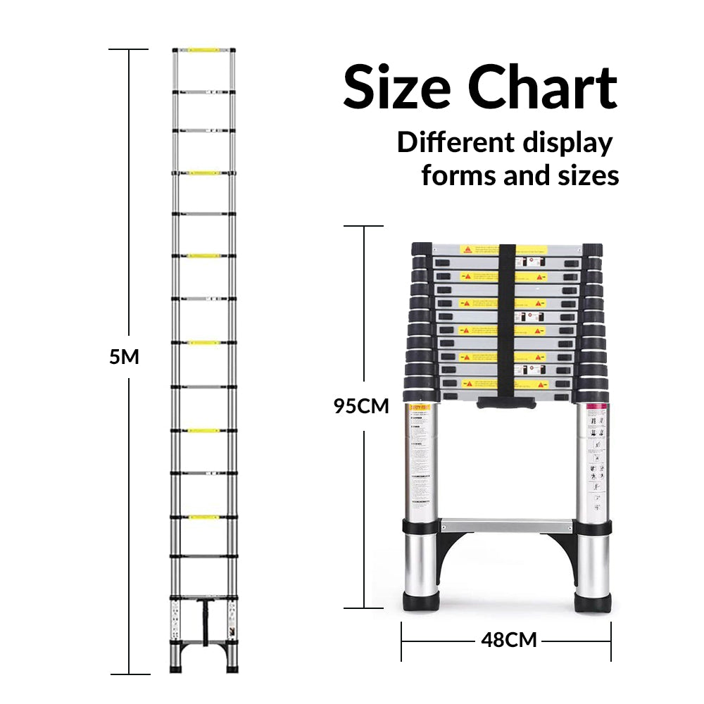 Telescoping Ladders – 6.5-16.5 FT Aluminum Extension Ladder with 2 Triangle Stabilizers, 330 lbs Capacity