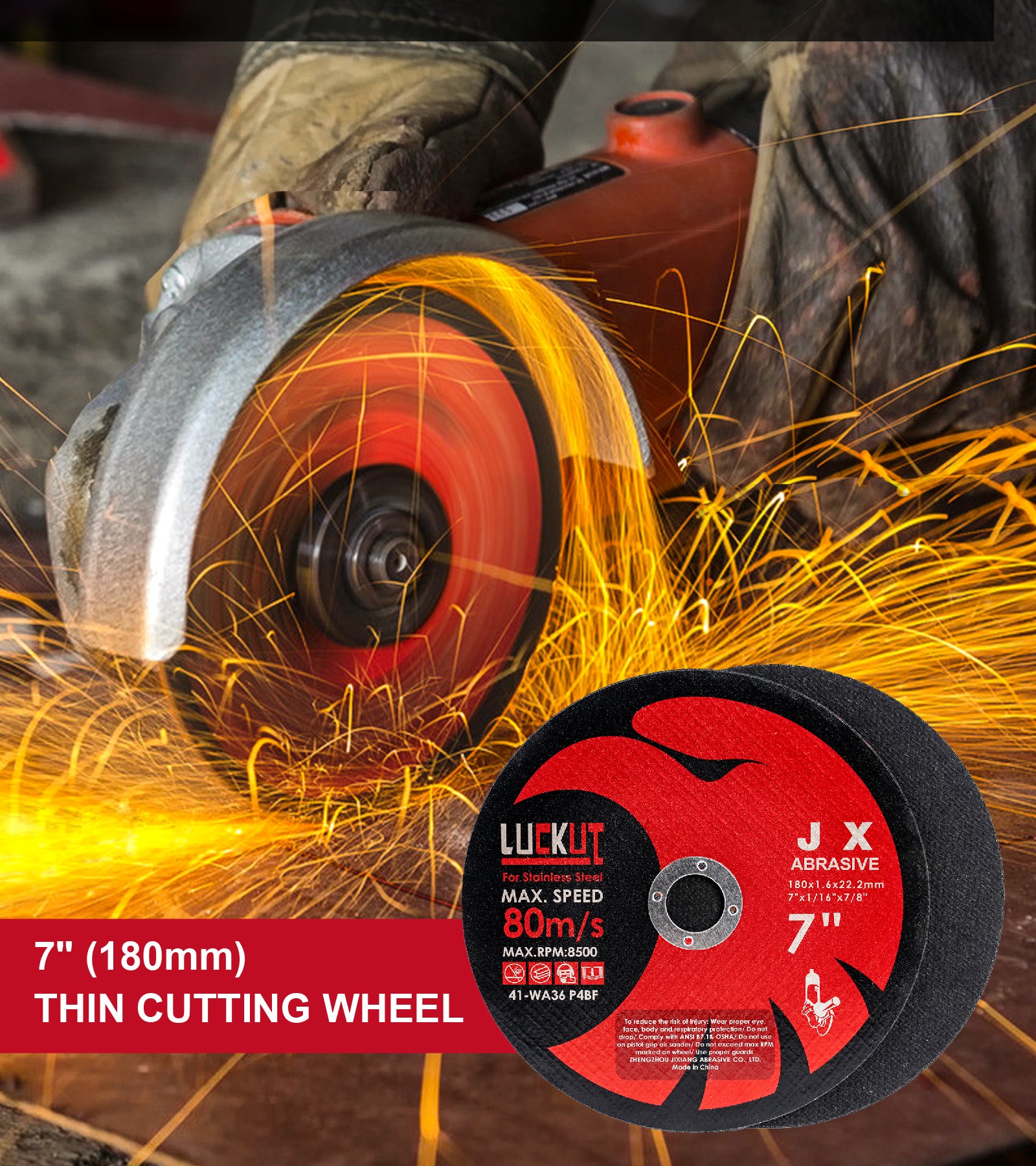 7" / 180mm Angle Grinder Cutting Discs – Thin Metal Cut-Off Wheels for Stainless Steel | 25/50/100/200 Pack