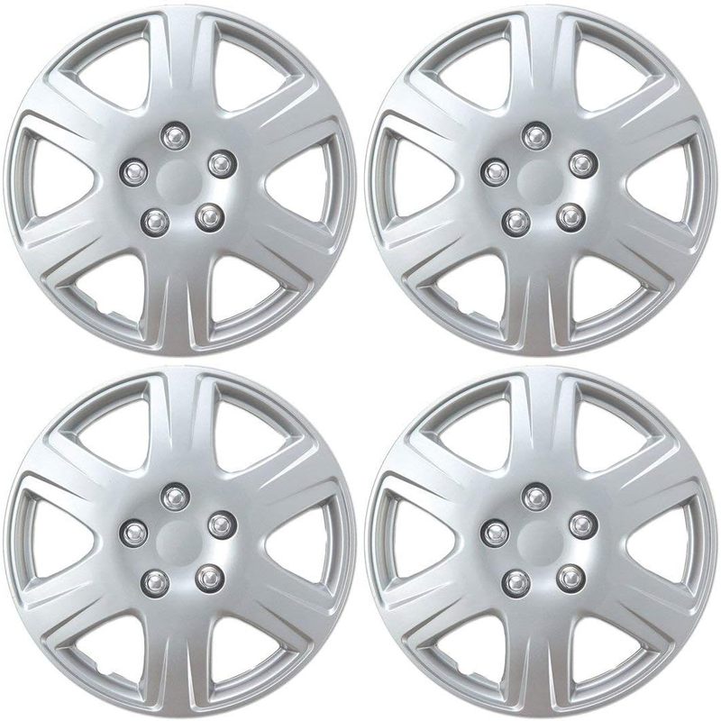 4-Pack 15-Inch Car Wheel Covers for Toyota Corolla – Silver, Corrosion-Free, Impact-Resistant, OEM Replacement