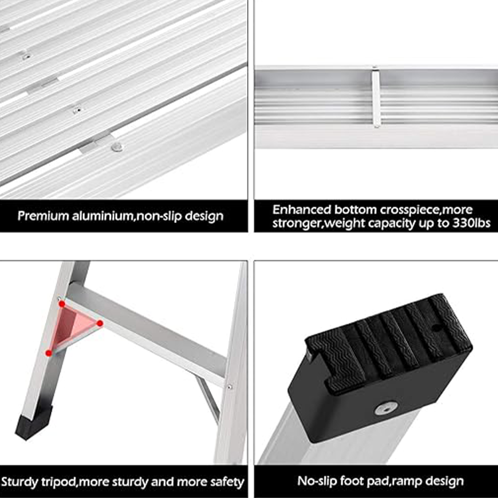 Folding Ladders – Aluminum Work Platform Step Stool with Non-Slip Mat, 330 lbs Capacity