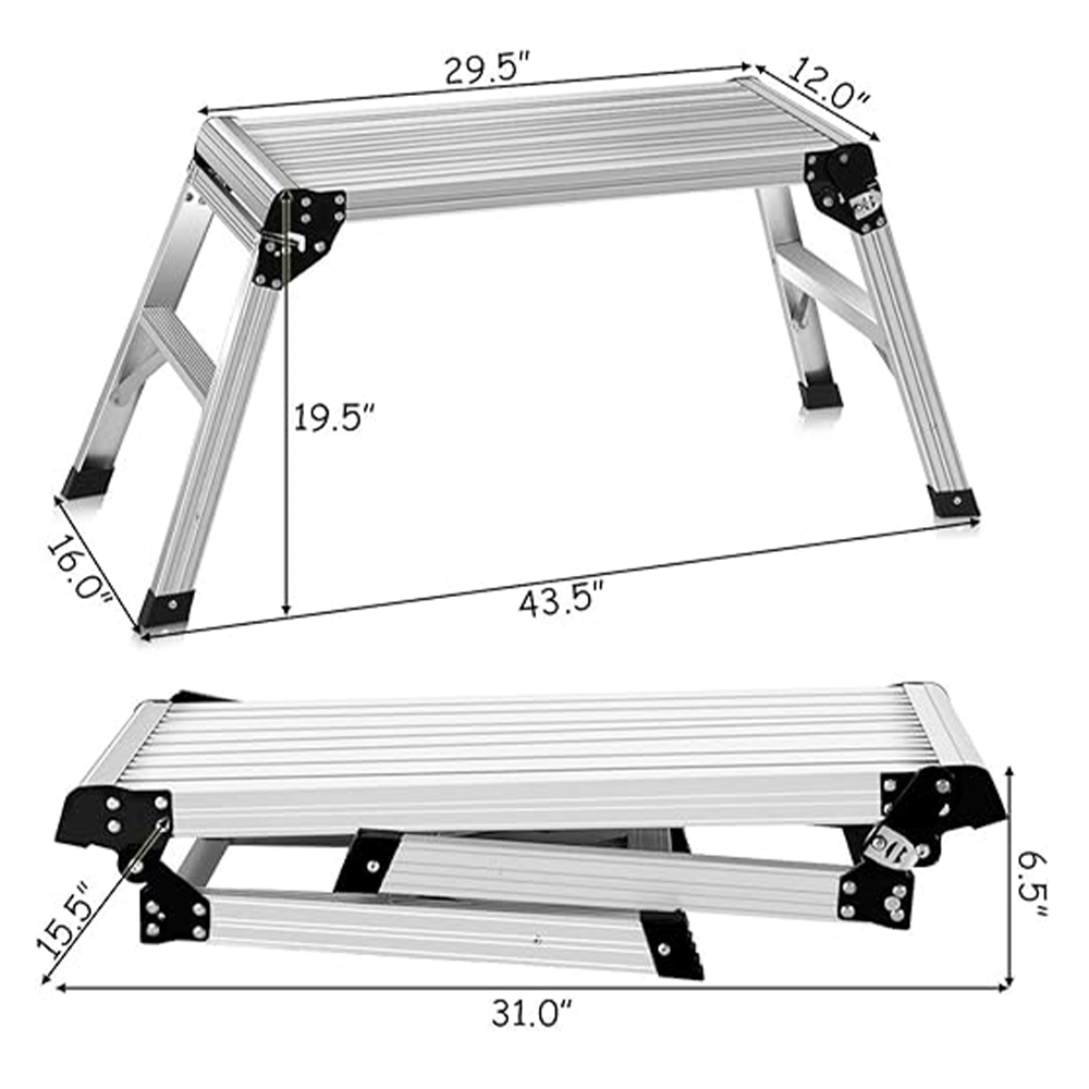 Folding Ladders – Aluminum Work Platform Step Stool with Non-Slip Mat, 330 lbs Capacity