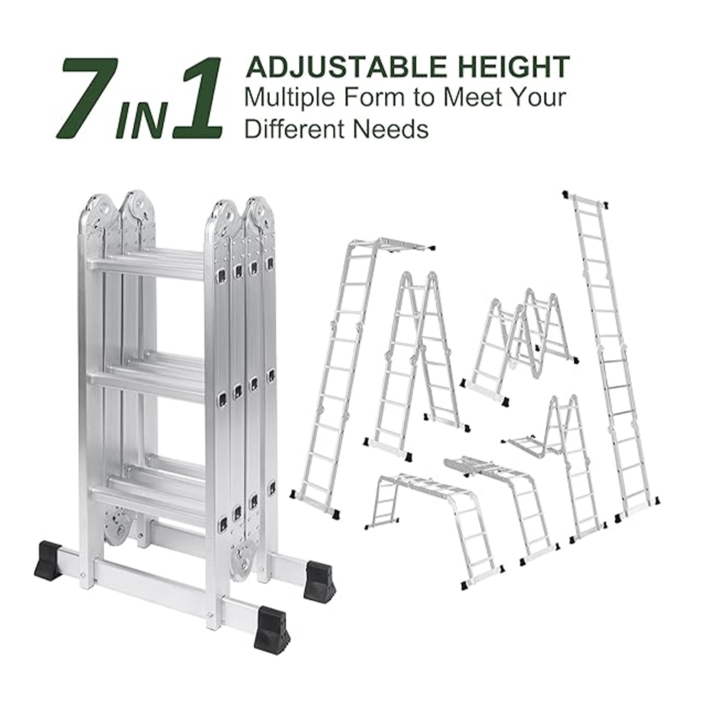 Folding Ladders – 8.5ft Aluminum 7-in-1 Multi-Purpose Ladder with Anti-Skid Pedal, 330 lbs Capacity