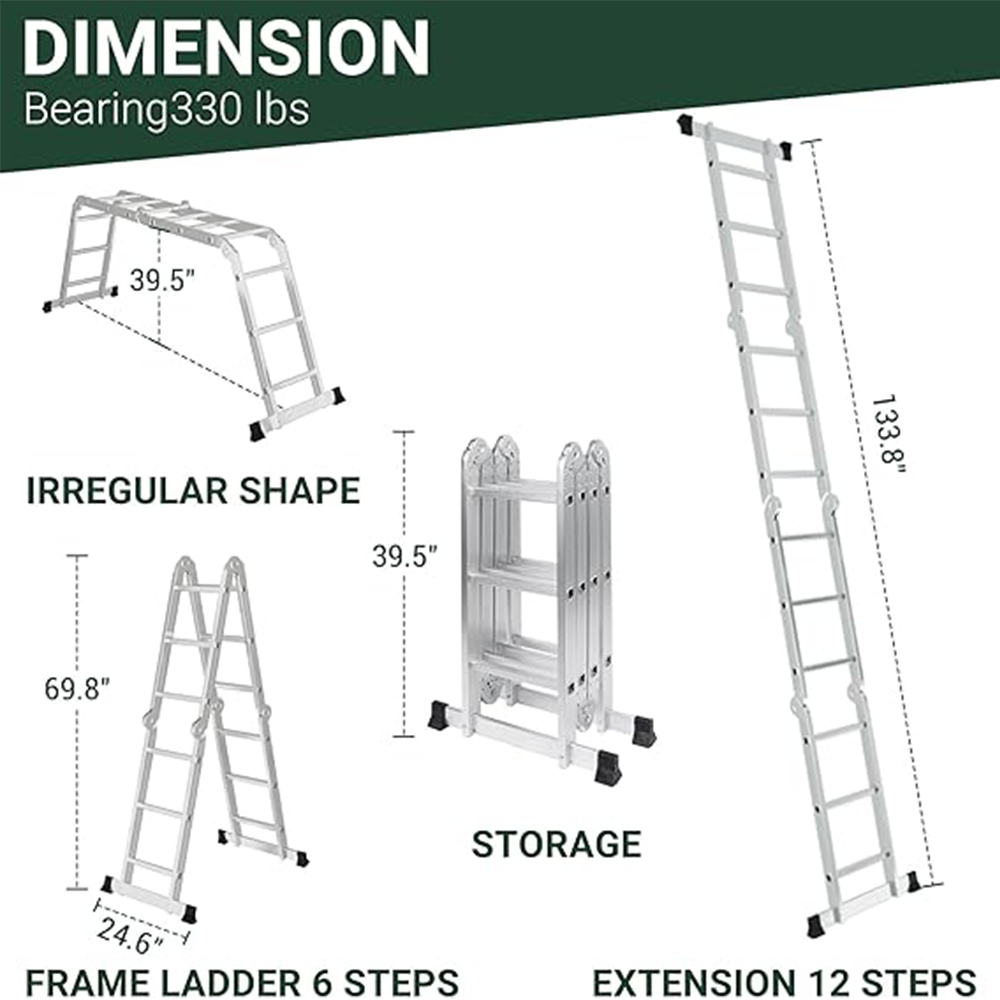 Folding Ladders – 8.5ft Aluminum 7-in-1 Multi-Purpose Ladder with Anti-Skid Pedal, 330 lbs Capacity