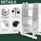 Folding Ladders – 8.5ft Aluminum 7-in-1 Multi-Purpose Ladder with Anti-Skid Pedal, 330 lbs Capacity