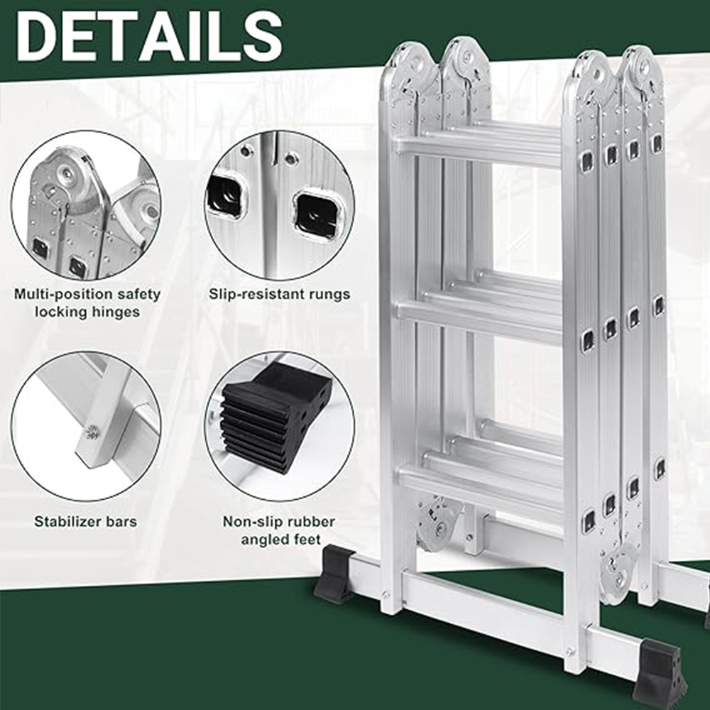Folding Ladders – 8.5ft Aluminum 7-in-1 Multi-Purpose Ladder with Anti-Skid Pedal, 330 lbs Capacity