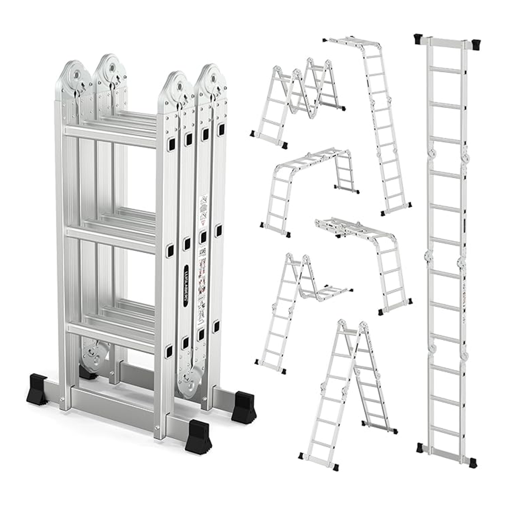 Folding Ladders – 8.5ft Aluminum 7-in-1 Multi-Purpose Ladder with Anti-Skid Pedal, 330 lbs Capacity