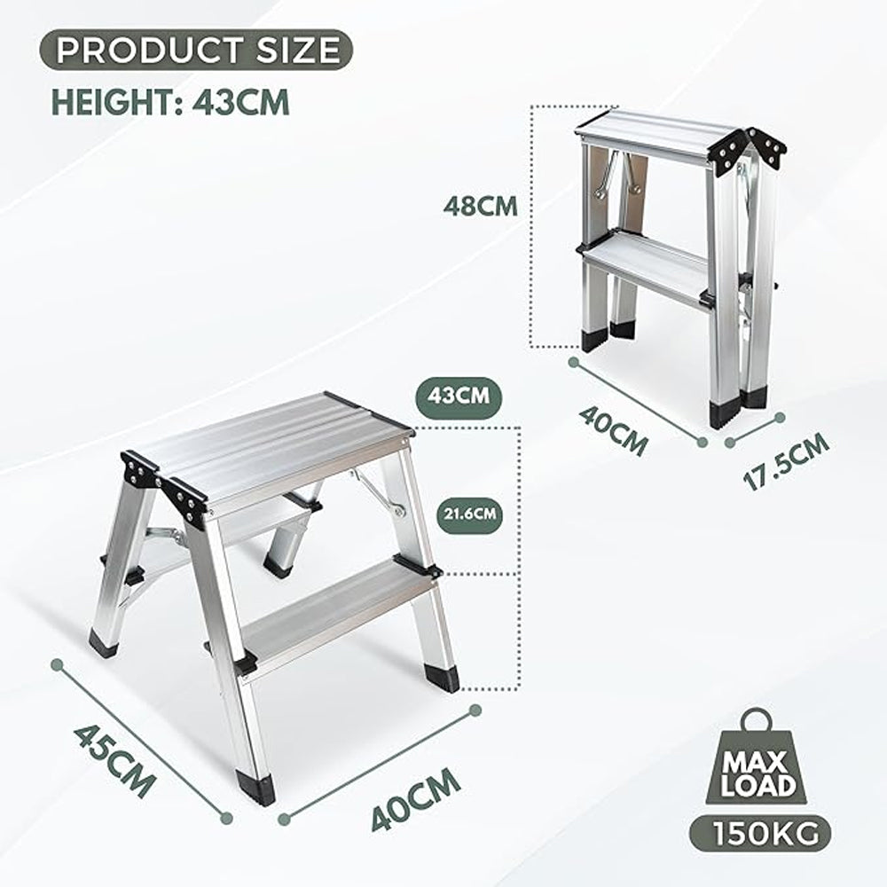 Step Ladders – 2/3 Step Folding Aluminum Stool with Anti-Slip Feet, 330 lbs Capacity