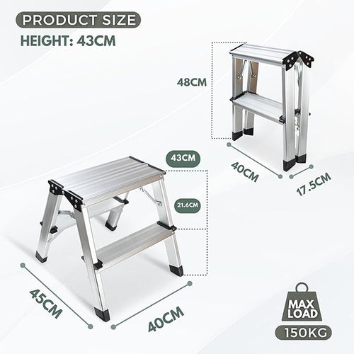 Step Ladders – 2/3 Step Folding Aluminum Stool with Anti-Slip Feet, 330 lbs Capacity