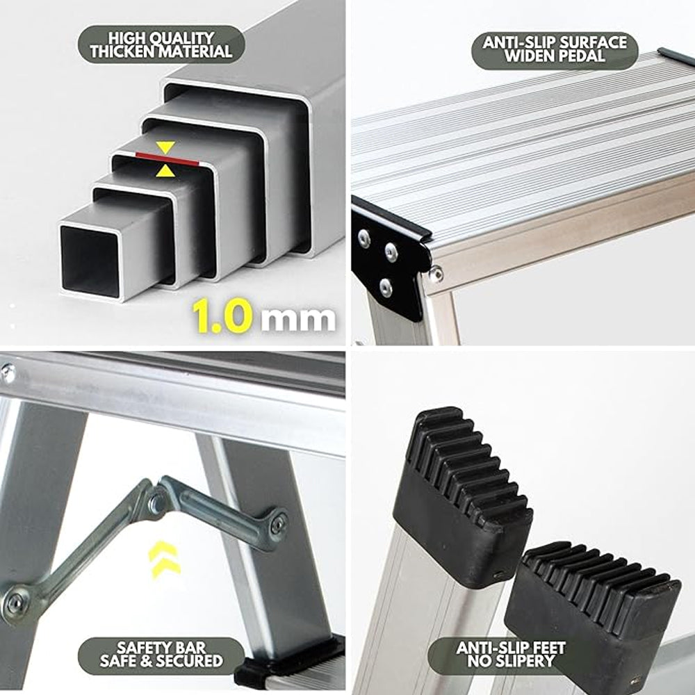 Step Ladders – 2/3 Step Folding Aluminum Stool with Anti-Slip Feet, 330 lbs Capacity