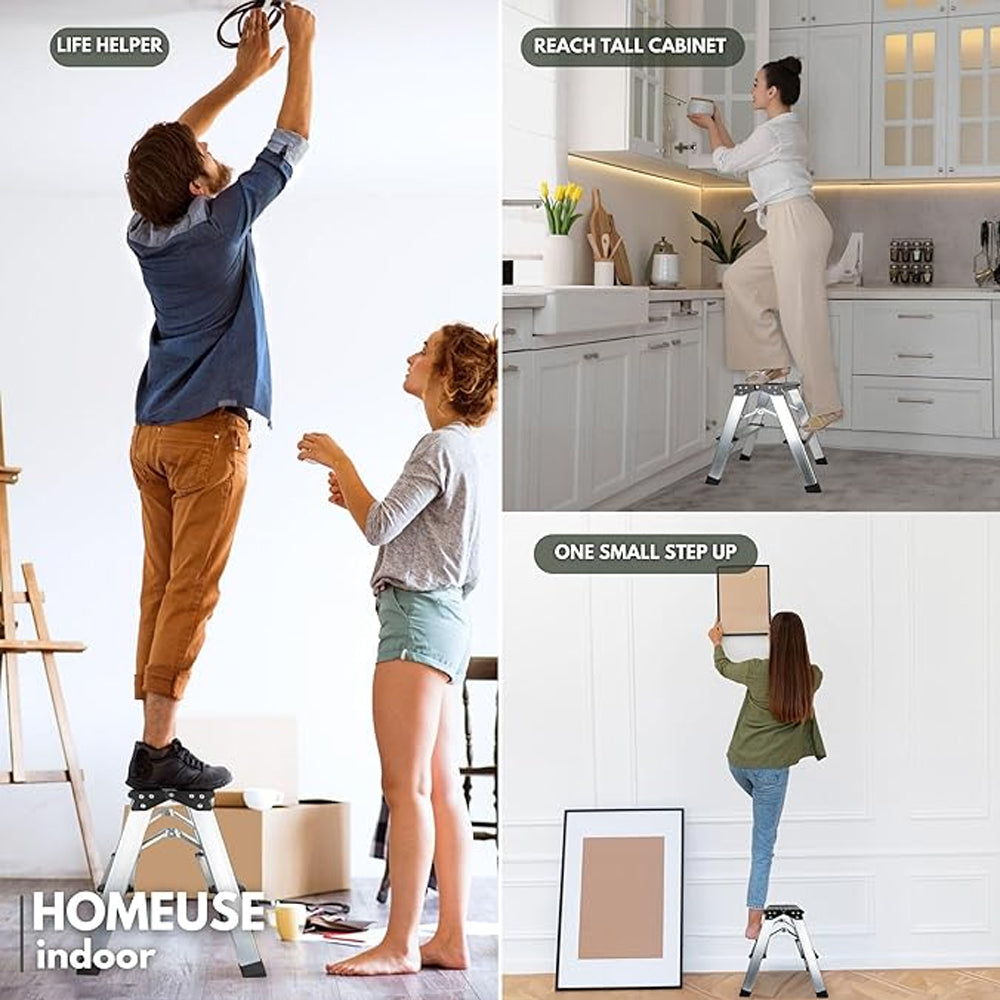 Step Ladders – 2/3 Step Folding Aluminum Stool with Anti-Slip Feet, 330 lbs Capacity