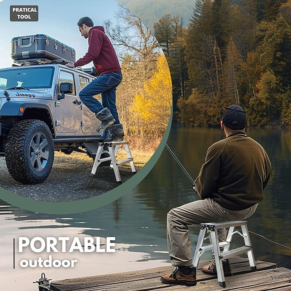 Step Ladders – 2/3 Step Folding Aluminum Stool with Anti-Slip Feet, 330 lbs Capacity