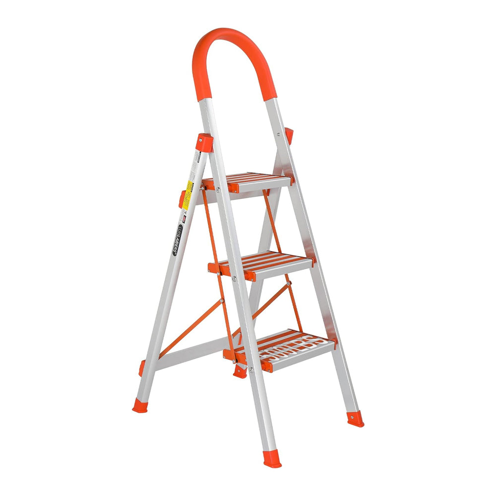 Step Ladders – 3/4 Step Stool, Foldable Aluminum Ladder with Anti-Slip Rubber Hand Grip, 350 lbs Capacity