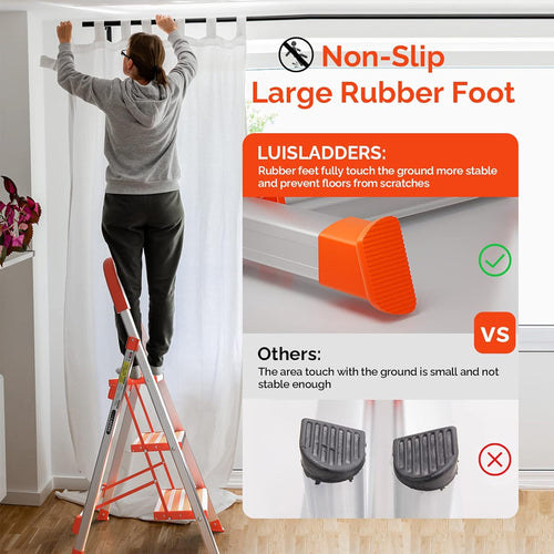 Step Ladders – 3/4 Step Stool, Foldable Aluminum Ladder with Anti-Slip Rubber Hand Grip, 350 lbs Capacity