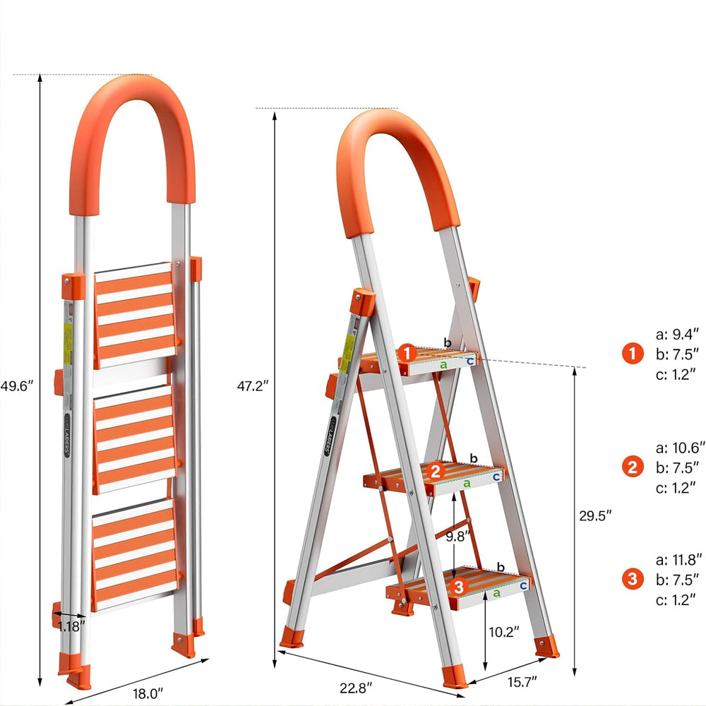 Step Ladders – 3/4 Step Stool, Foldable Aluminum Ladder with Anti-Slip Rubber Hand Grip, 350 lbs Capacity