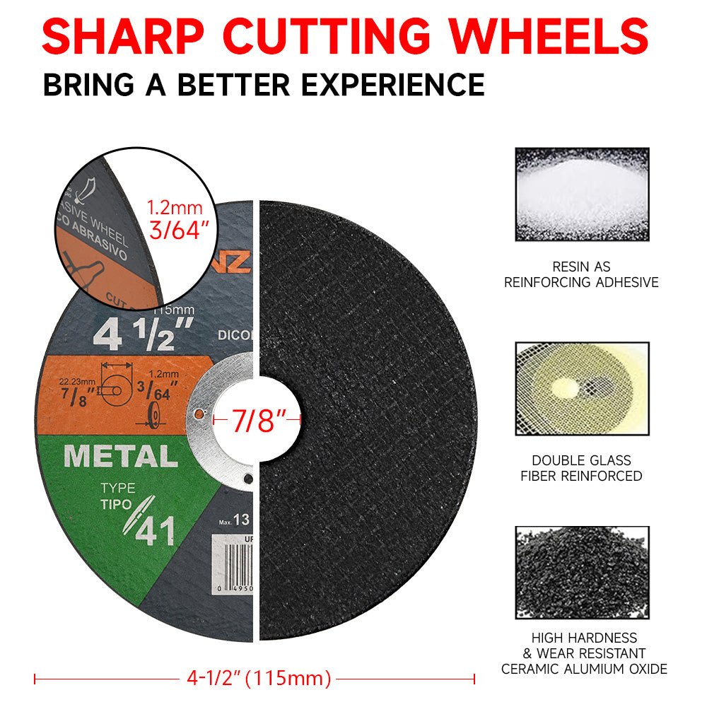 4-1/2" Angle Grinder Cutting Discs – Thin Metal Cutting Wheels for Stainless Steel | 5/10/25 Pack