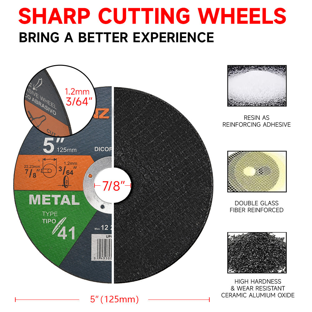 5" Angle Grinder Cutting Discs – Thin Metal Cutting Wheels for Stainless Steel | 5/10/25 Pack