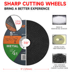 5" Angle Grinder Cutting Discs – Thin Metal Cutting Wheels for Stainless Steel | 5/10/25 Pack