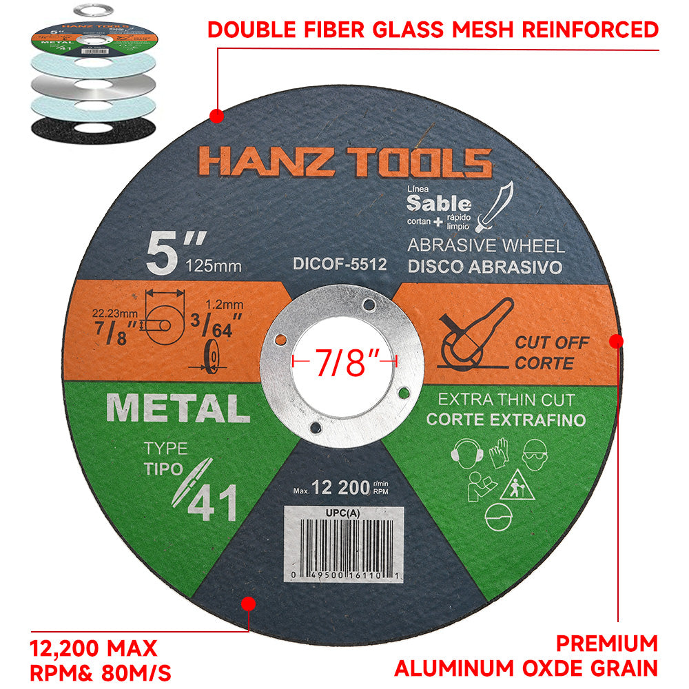 5" Angle Grinder Cutting Discs – Thin Metal Cutting Wheels for Stainless Steel | 5/10/25 Pack