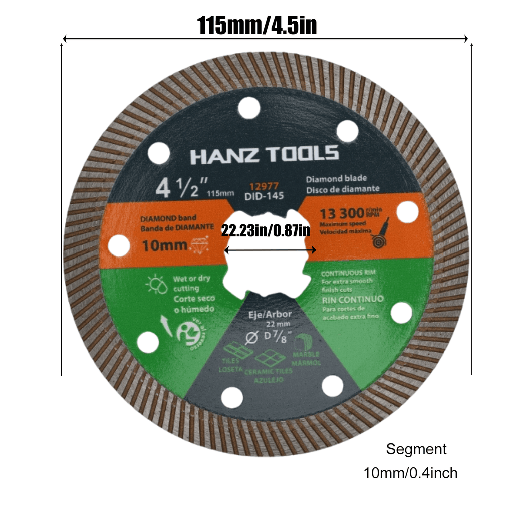 4.5" Diamond Angle Grinder Cutting Discs – Super Thin Tile Blade with Single-Sided Groove for Dry & Wet Cutting Porcelain, Ceramic, Granite, Marble