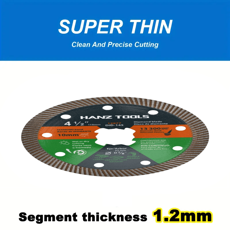 4.5" Diamond Angle Grinder Cutting Discs – Super Thin Tile Blade with Single-Sided Groove for Dry & Wet Cutting Porcelain, Ceramic, Granite, Marble