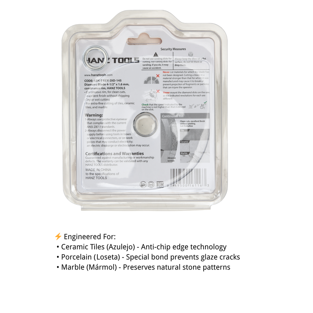 4.5" Diamond Angle Grinder Cutting Discs – Super Thin Tile Blade with Single-Sided Groove for Dry & Wet Cutting Porcelain, Ceramic, Granite, Marble