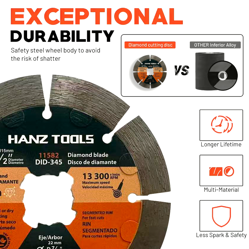4.5" Diamond Angle Grinder Cutting Discs – Segmented Tile Blade for Dry & Wet Cutting Porcelain, Ceramic, Granite, Marble