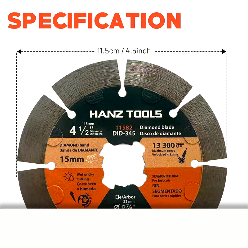 4.5" Diamond Angle Grinder Cutting Discs – Segmented Tile Blade for Dry & Wet Cutting Porcelain, Ceramic, Granite, Marble