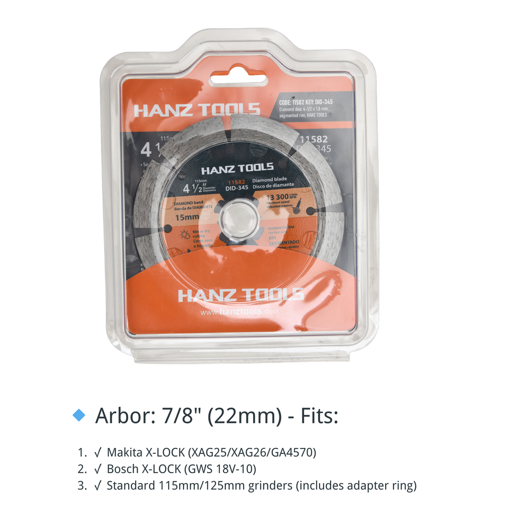 4.5" Diamond Angle Grinder Cutting Discs – Segmented Tile Blade for Dry & Wet Cutting Porcelain, Ceramic, Granite, Marble