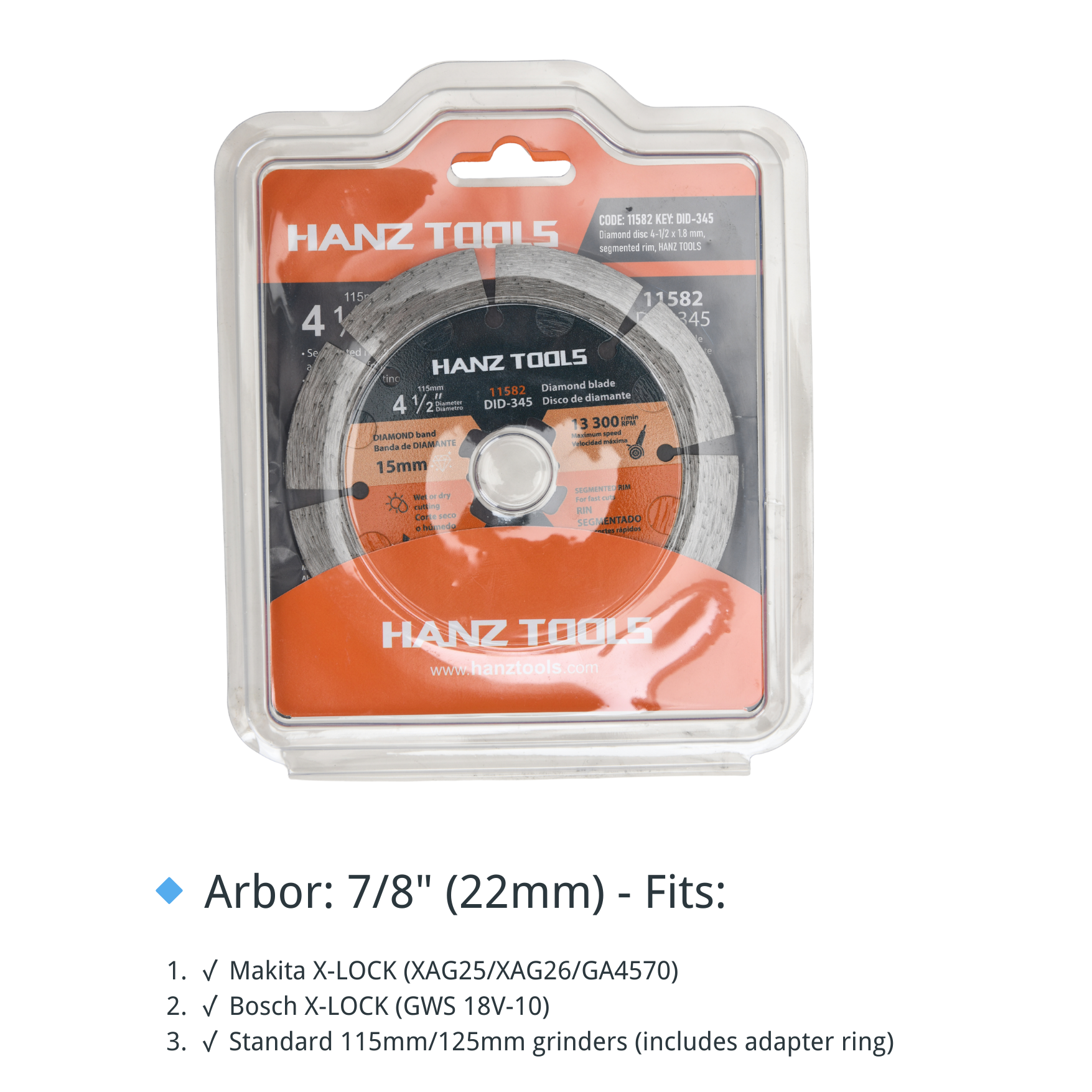 4.5" Diamond Angle Grinder Cutting Discs – Segmented Tile Blade for Dry & Wet Cutting Porcelain, Ceramic, Granite, Marble
