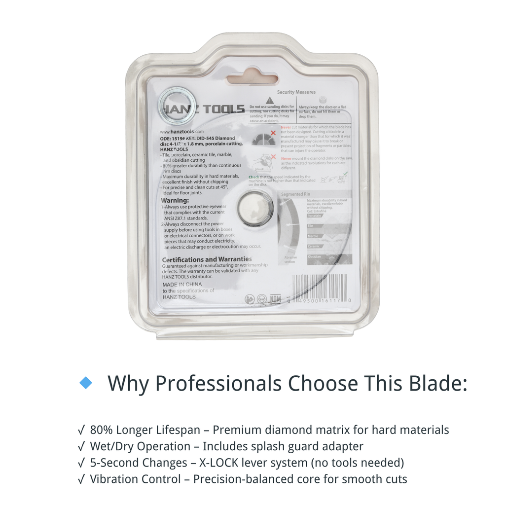 4.5" Diamond Angle Grinder Cutting Discs – Super Thin Tile Blade for Dry & Wet Cutting Porcelain, Ceramic, Granite, Marble