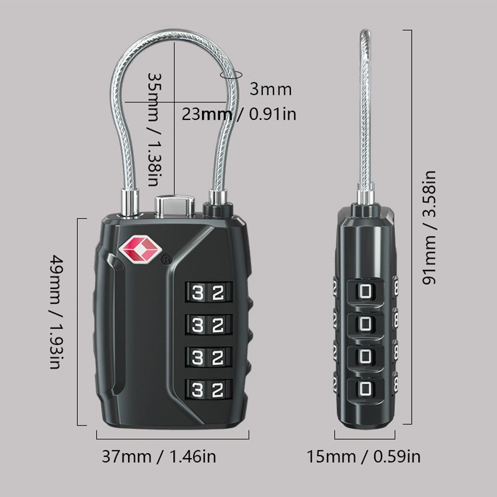 2-Pack TSA Approved Combination Padlock – 4-Digit Resettable Code Travel Locks for Luggage, Suitcase, Backpack, Toolbox, Gym Locker (Black)