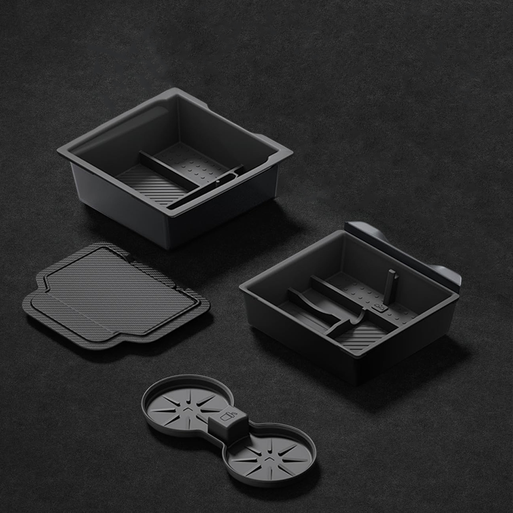 Tesla Model 3 & Model Y Center Console Organizer – Juniper 4-Piece Double Layer Storage, Silent Slide & Cup Holder Friendly (2024–2026)