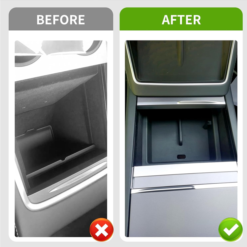 Tesla Model Y Juniper & Model 3 Highland Center Console Organizer – 6Pcs Silicone Storage Kit 2024–2026 with Hidden Box, Smooth Slide & Rear Air Vent Protector