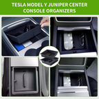 Tesla Model Y Juniper & Model 3 Highland Center Console Organizer – 6Pcs Silicone Storage Kit 2024–2026 with Hidden Box, Smooth Slide & Rear Air Vent Protector