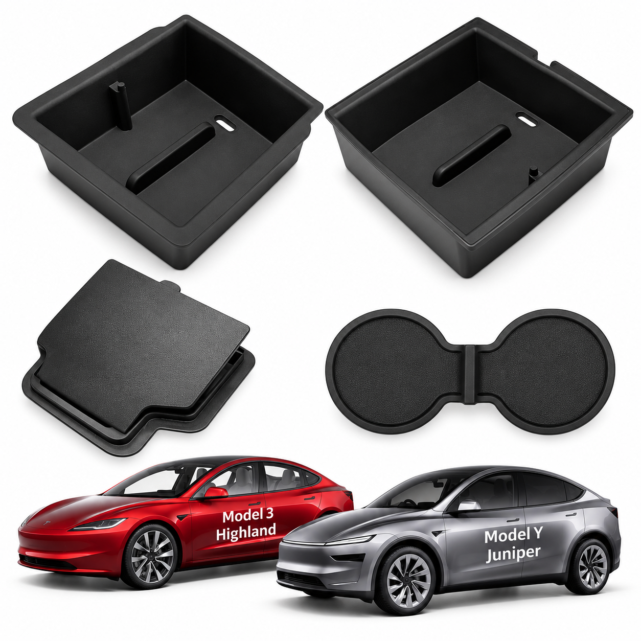 Tesla Model Y Juniper & Model 3 Highland Center Console Organizer – 6Pcs Silicone Storage Kit 2024–2026 with Hidden Box, Smooth Slide & Rear Air Vent Protector