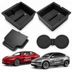 Tesla Model Y Juniper & Model 3 Highland Center Console Organizer – 6Pcs Silicone Storage Kit 2024–2026 with Hidden Box, Smooth Slide & Rear Air Vent Protector