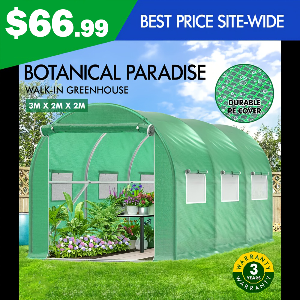 Portable Greenhouse – 9.8x6.5x6.5 ft Walk-In Greenhouse with Roll-Up Door & 6 Windows | Backyard Greenhouse
