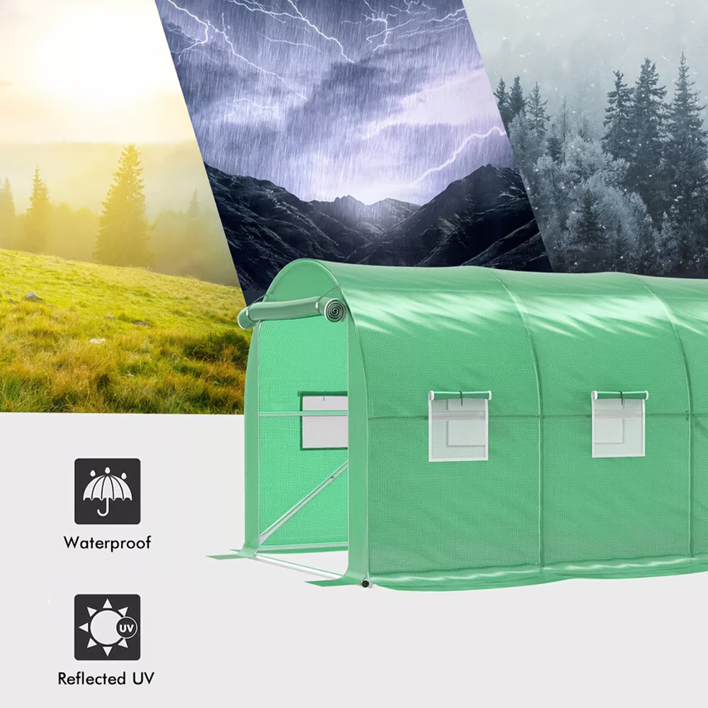 Portable Greenhouse – 9.8x6.5x6.5 ft Walk-In Greenhouse with Roll-Up Door & 6 Windows | Backyard Greenhouse