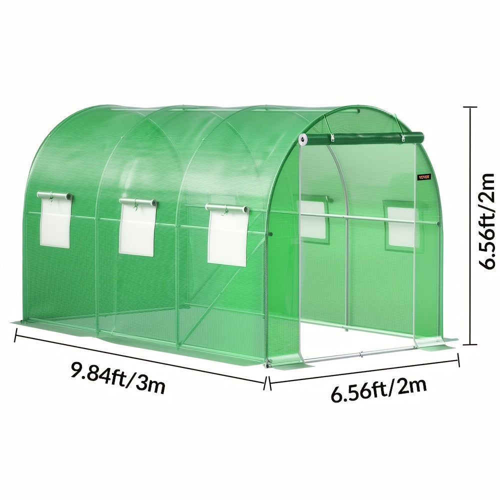 Portable Greenhouse – 9.8x6.5x6.5 ft Walk-In Greenhouse with Roll-Up Door & 6 Windows | Backyard Greenhouse