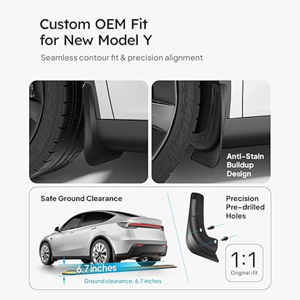 2025 New Tesla Model Y Juniper Accessories Mud Flaps [Stay Clean, Protect Paint] All Weather Guards Body Kits for Tesla New Model Y 2025 2026 Launch, Thicker Version (Set of 4)