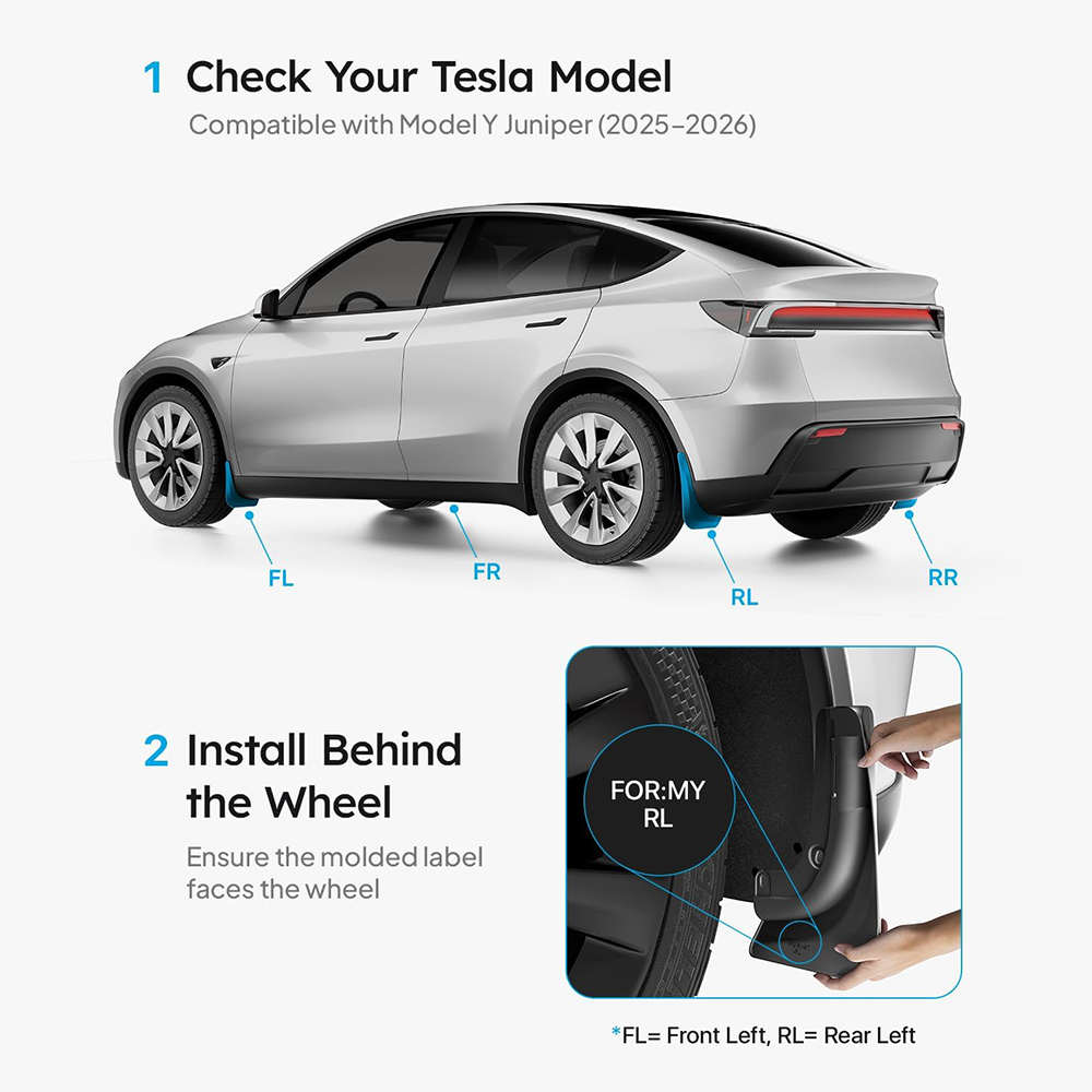 2025 New Tesla Model Y Juniper Accessories Mud Flaps [Stay Clean, Protect Paint] All Weather Guards Body Kits for Tesla New Model Y 2025 2026 Launch, Thicker Version (Set of 4)