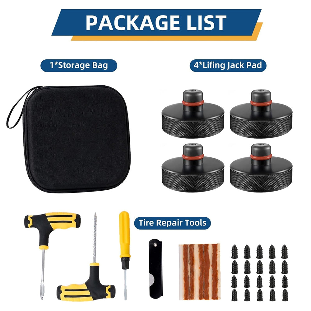 Tesla Jack Pads Lifting Jack Pad for Tesla Model 3/Y/S/X Tesla Pucks Accessories with Tire Repair Tools Kit for Tesla Vehicles 2016 to 2026,4 Pucks with Storage Case