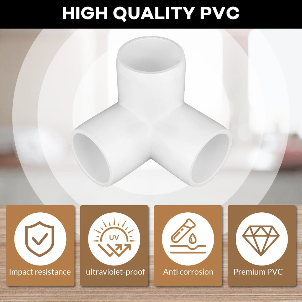 12-Pack 3-Way PVC Tube Connectors – 1" Furniture Grade Elbow & Side Outlet Tees for DIY PVC Furniture, Greenhouse, and Tent Frames