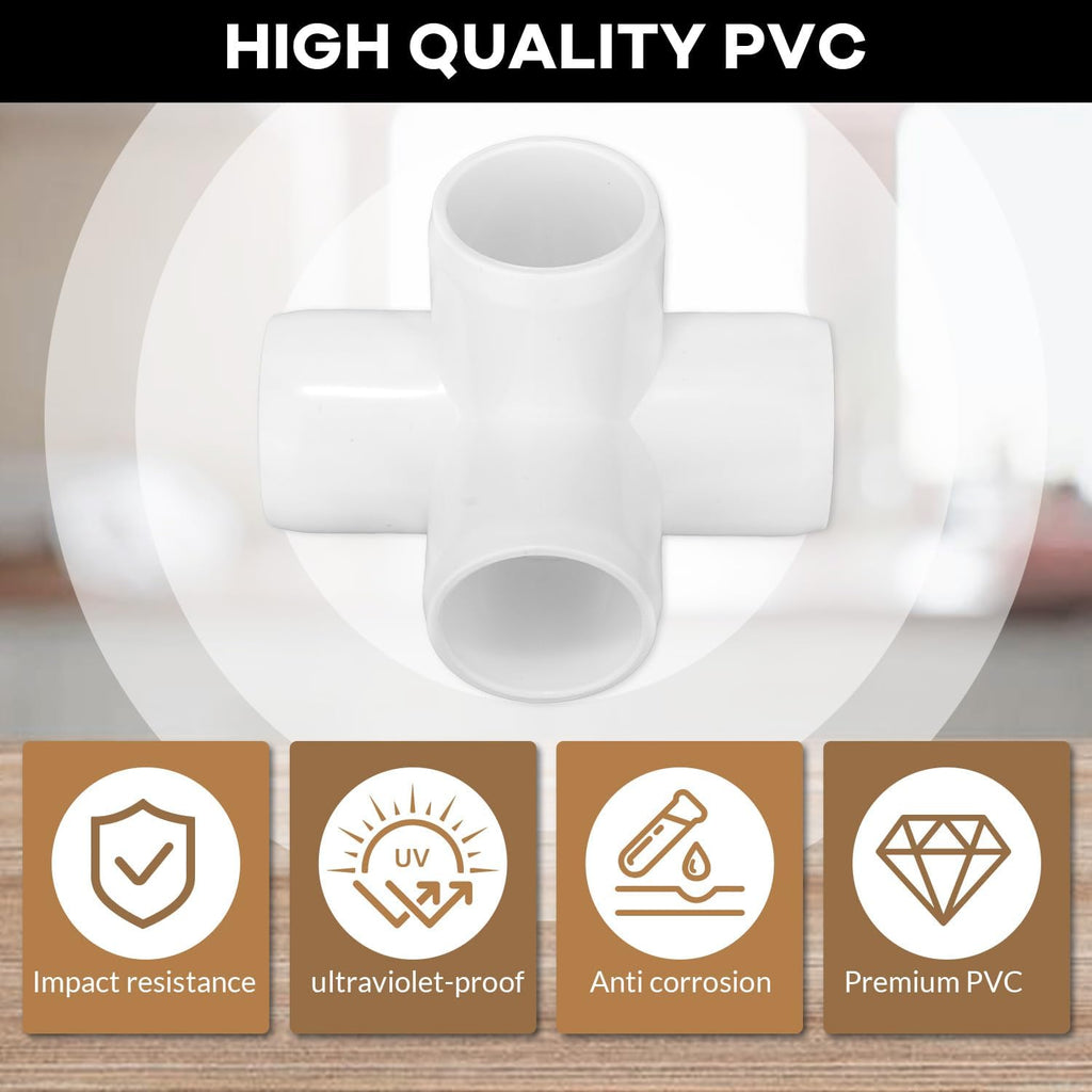 12-Pack 4-Way PVC Tube Connectors – 1" Furniture Grade Elbow & Side Outlet Tees for DIY PVC Furniture, Greenhouse, and Tent Frames