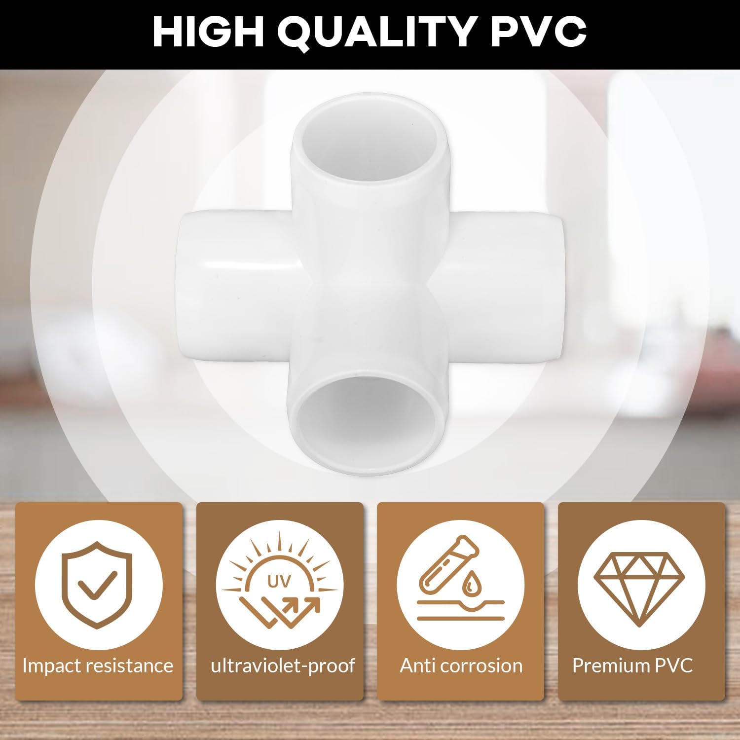 12-Pack 4-Way PVC Tube Connectors – 1" Furniture Grade Elbow & Side Outlet Tees for DIY PVC Furniture, Greenhouse, and Tent Frames